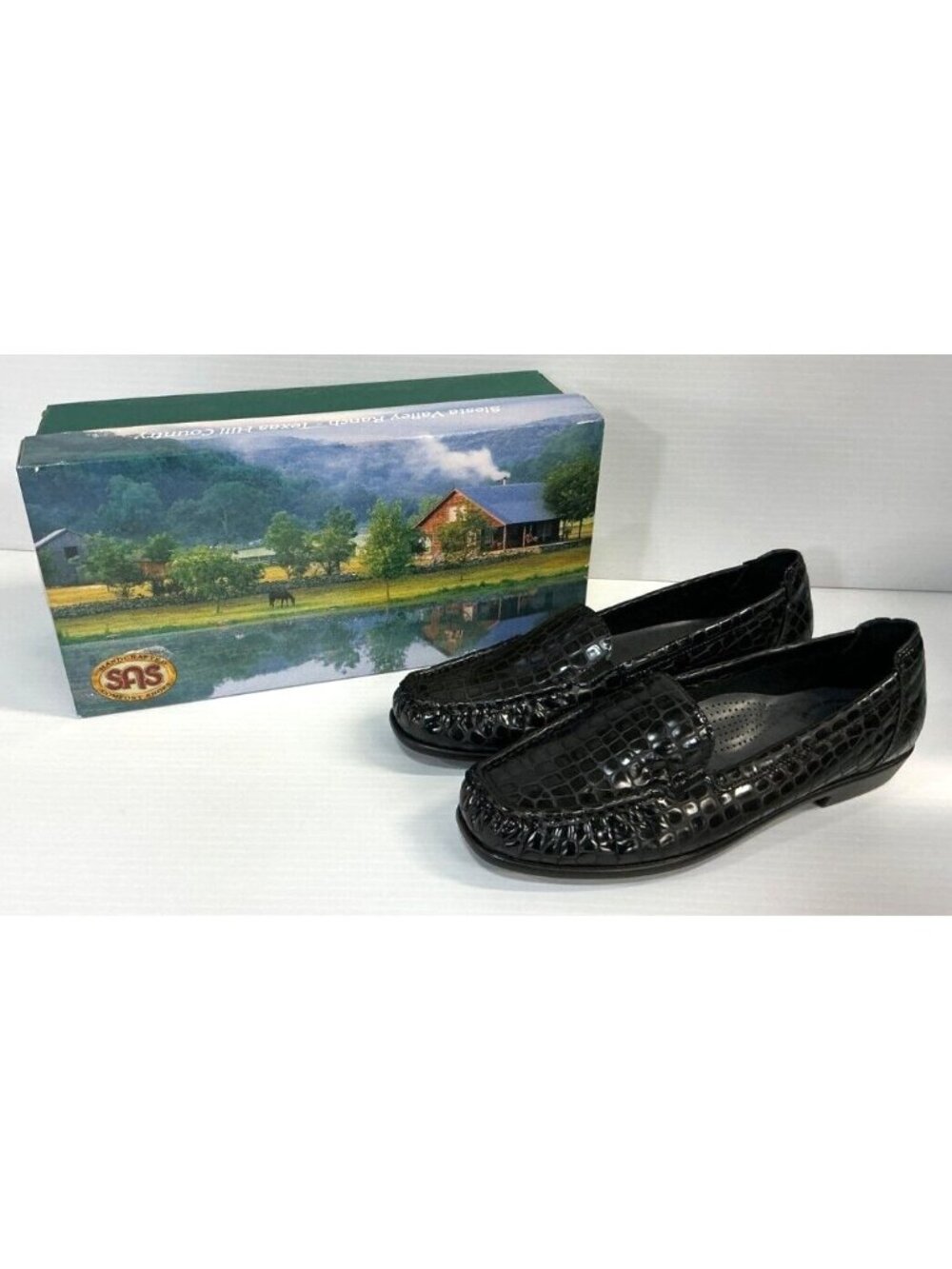 SAS Joy Womens Size 8 N Shoes Black Croc Slip On Casual Loafers - NEW - Picture 2 of 6
